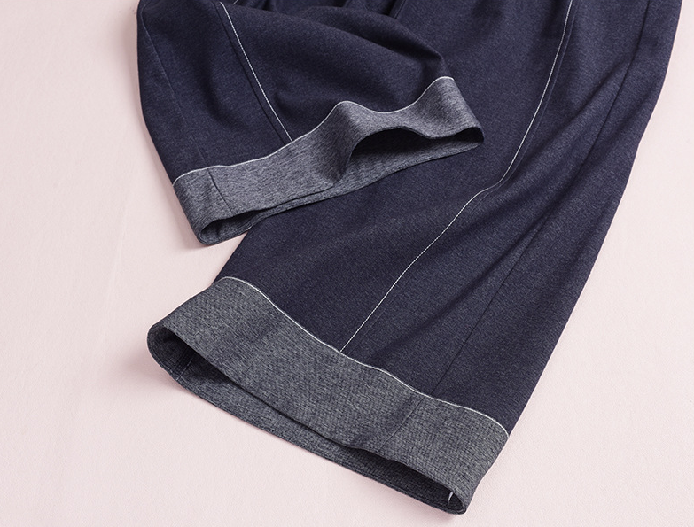 大きいサイズ レディース フェイクデニム折り返しワイドレッグパンツ LL 3L 4L 5L