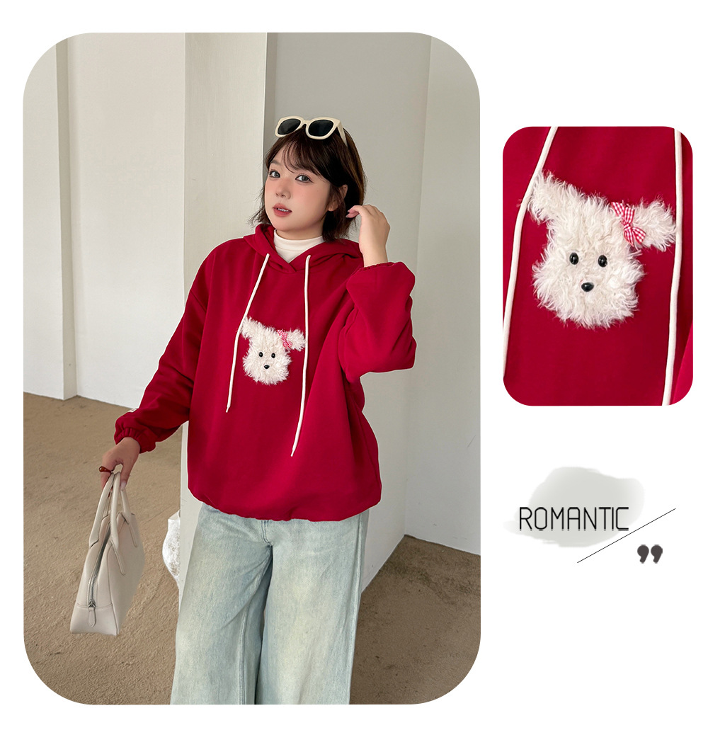 大きいサイズ レディース ふわふわ小犬厚手ニットスウェットパーカー LL 3L 4L 5L