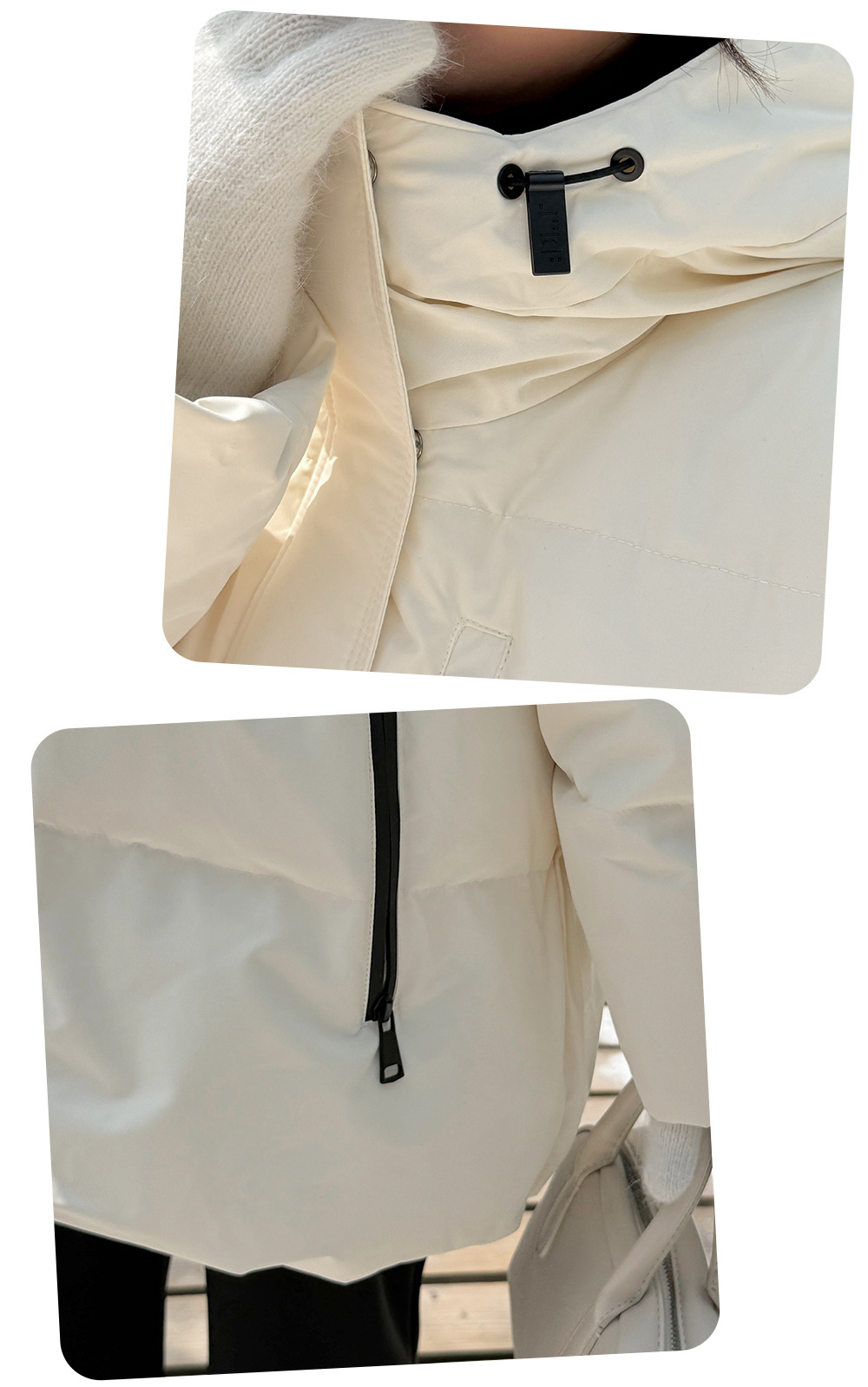 大きいサイズ レディース フード付きロゴ刺繍ワッペンミドル丈ダックダウンジャケット LL 3L