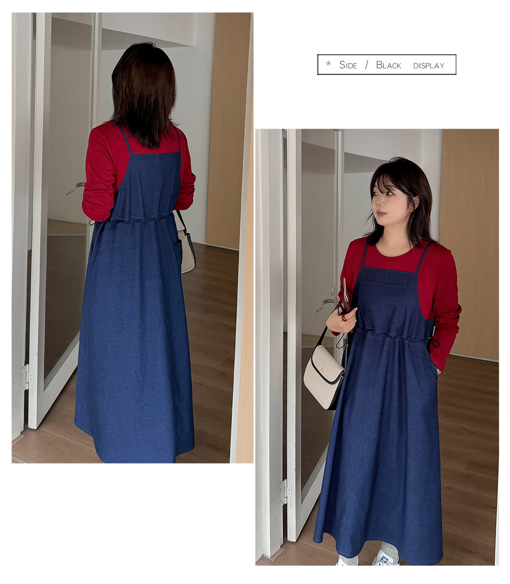 大きいサイズ レディース  フェイクツーピースワンピース（ニットインナー+デニムジャンパースカート） LL 3L 4L 5L