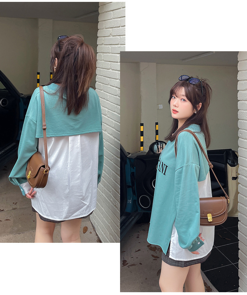 大きいサイズ レディース Vネックフェイクツーピースプルオーバースウェットシャツ LL 3L 4L 5L