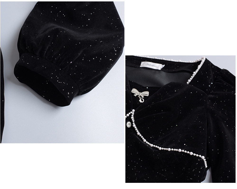 大きいサイズ レディース スクエアネックリボンビーズスパンコールベルベットワンピース LL 3L 4L 5L