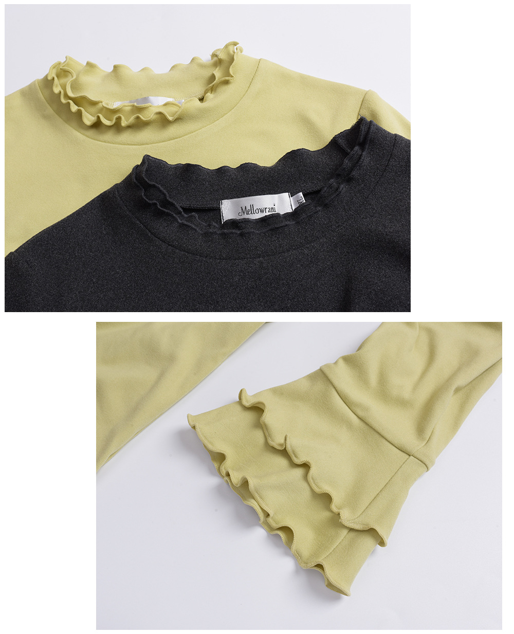 大きいサイズ レディース フリルネックスリムフィット長袖トップス LL 3L 4L 5L