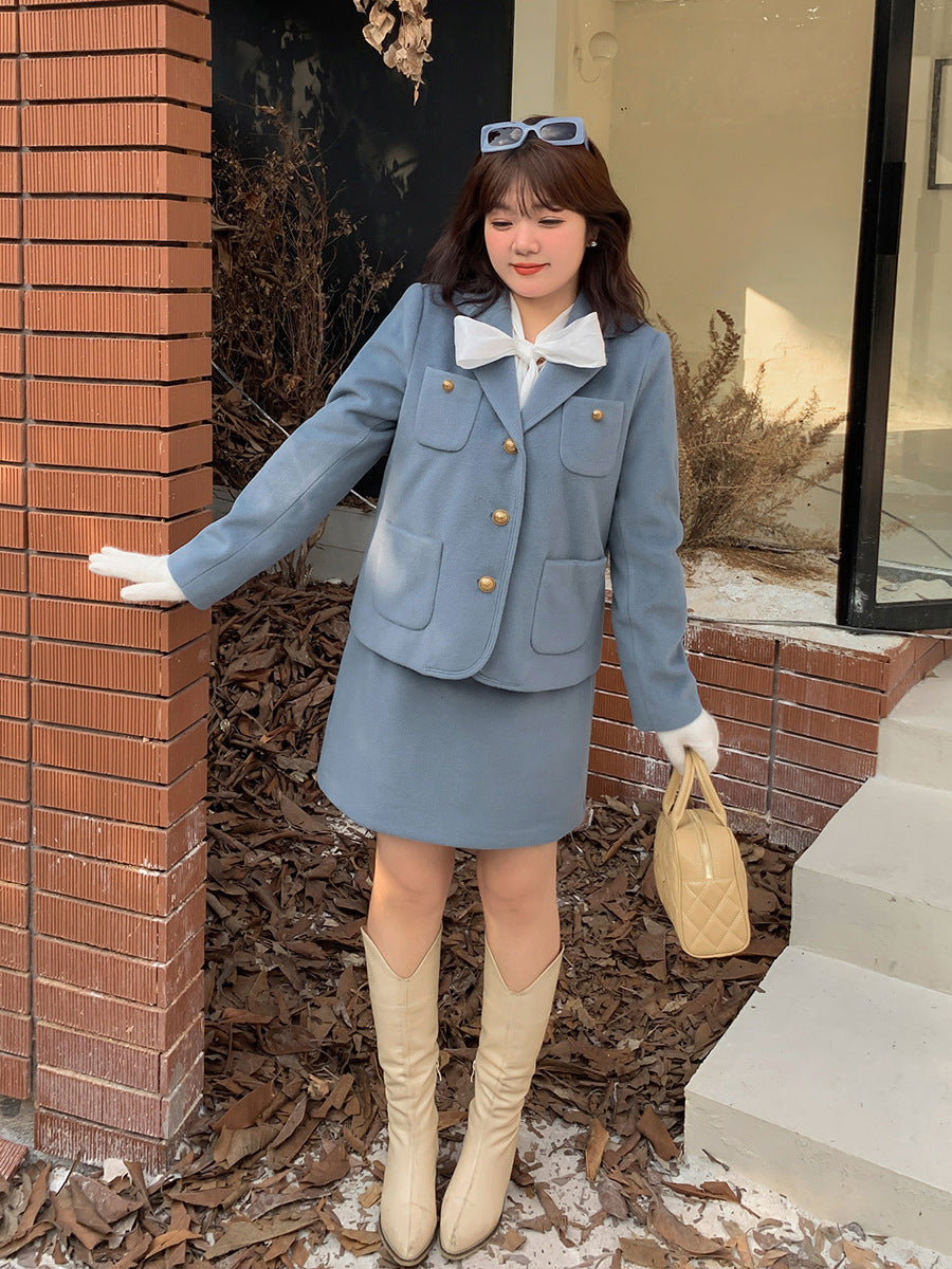 大きいサイズ レディース エレガント厚手セットアップスーツ（ジャケット+スカート） LL 3L 4L 5L