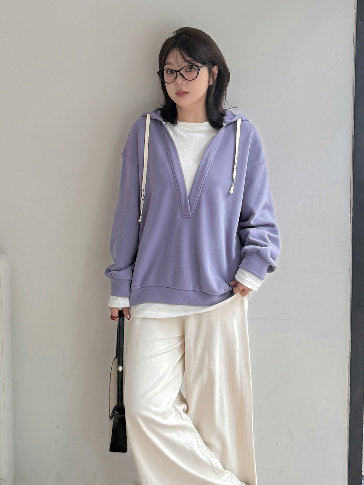 大きいサイズ レディース フード付き厚手フェイクツーピースカジュアルスウェットシャツ LL 3L 4L 5L