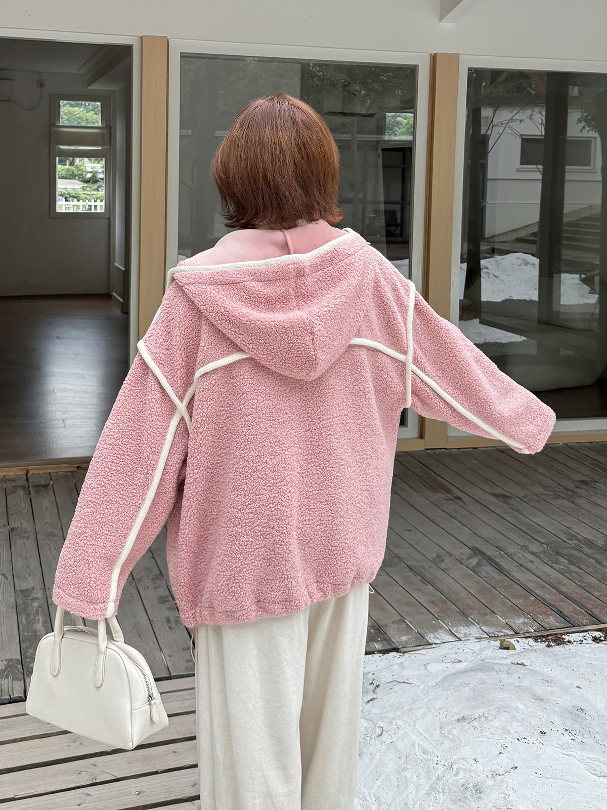 大きいサイズ レディース パイピングデザインボアフリースジャケット 3L 4L 5L