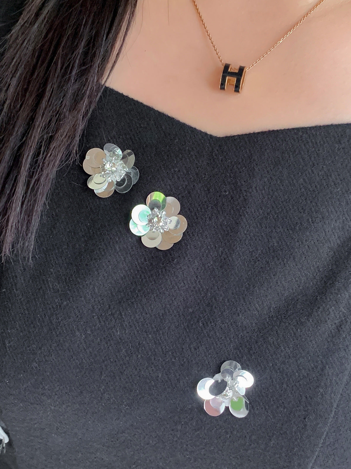 大きいサイズ レディース スパンコールスクエアネックブラックワンピース LL 3L 4L 5L