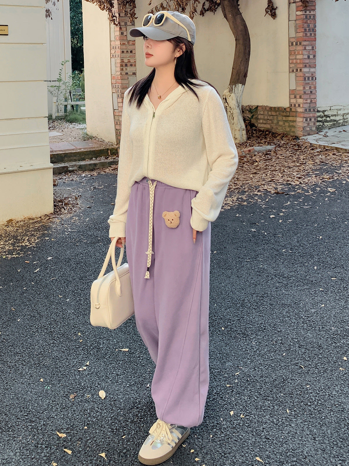 大きいサイズ レディース くまのマスコット付きルーズフリースカジュアルパンツ LL 3L 4L 5L