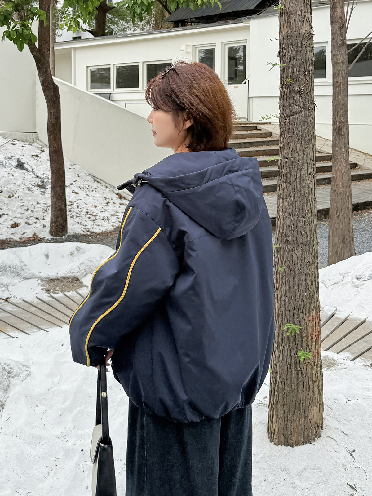 大きいサイズ レディース フード付きバイカラーパイピングカジュアルジャケット 3L 4L 5L