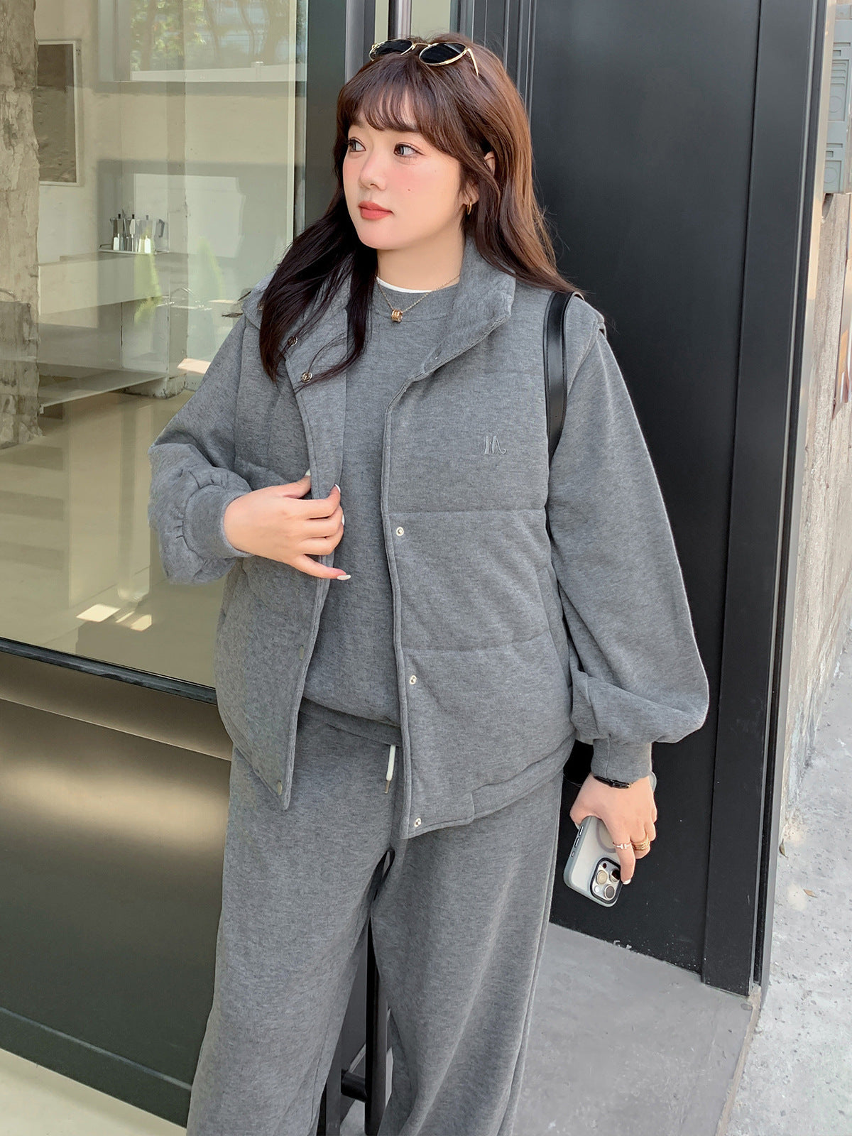 大きいサイズ レディース スリーピース（ベスト・シャツ・パンツ）ベルベットカジュアルスウェット LL 3L 4L 5L