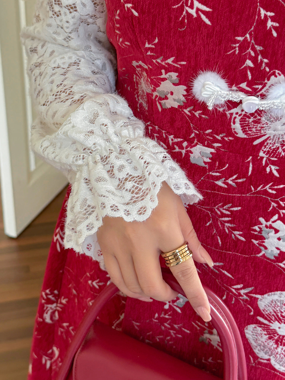 大きいサイズ レディース フェイクツーピースバタフライ刺繍レースワンピース LL 3L 4L 5L