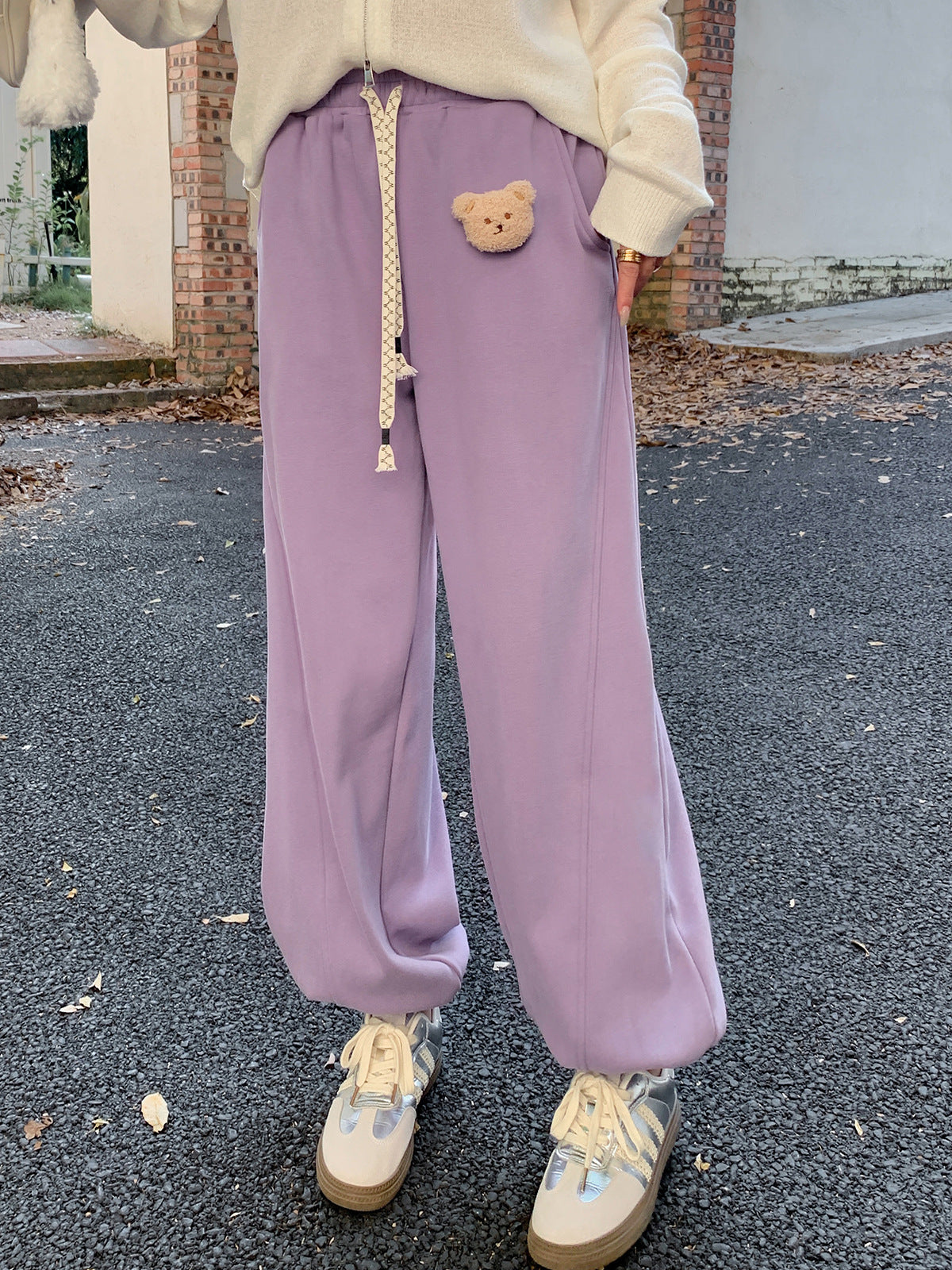 大きいサイズ レディース くまのマスコット付きルーズフリースカジュアルパンツ LL 3L 4L 5L