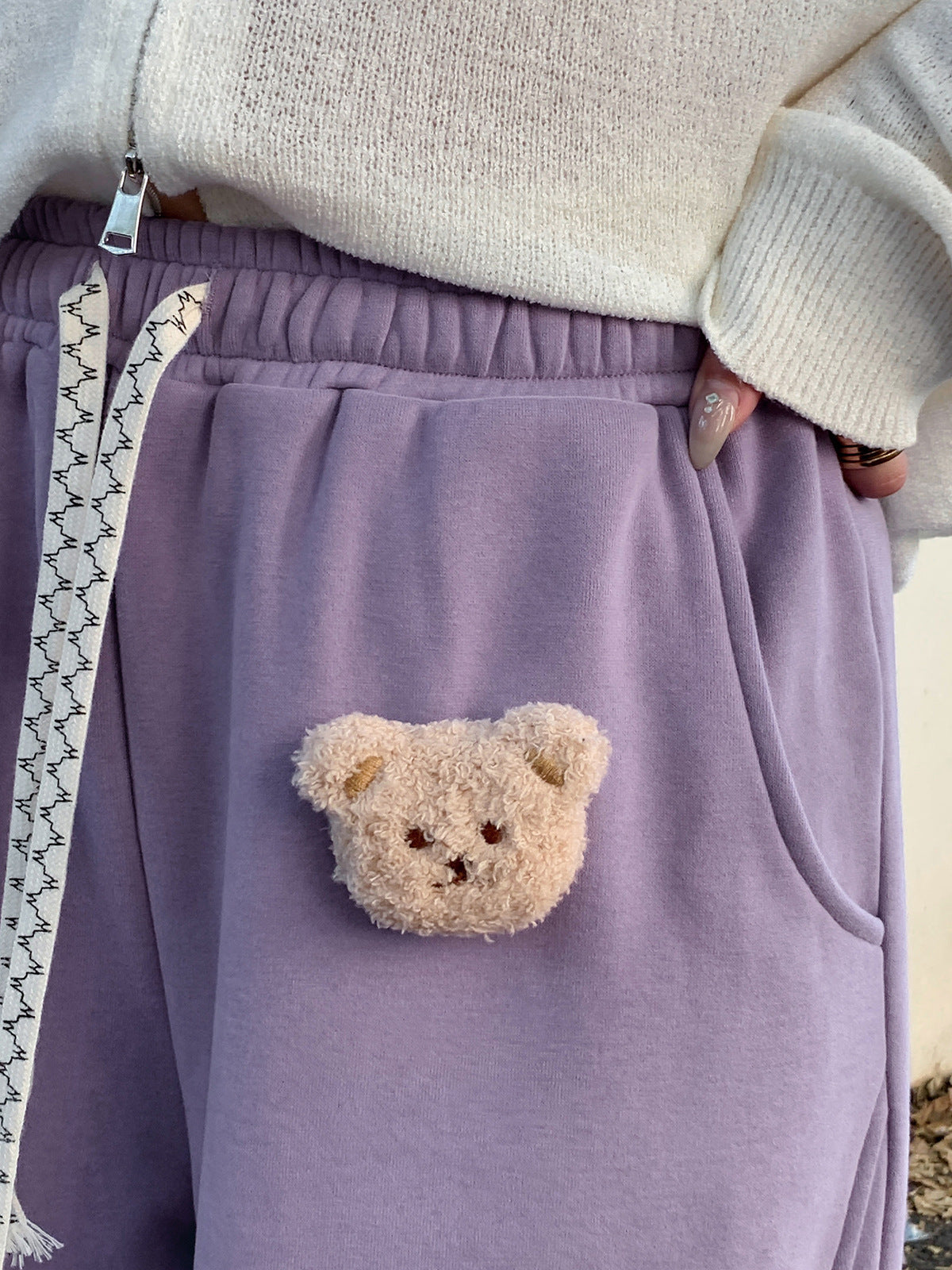 大きいサイズ レディース くまのマスコット付きルーズフリースカジュアルパンツ LL 3L 4L 5L