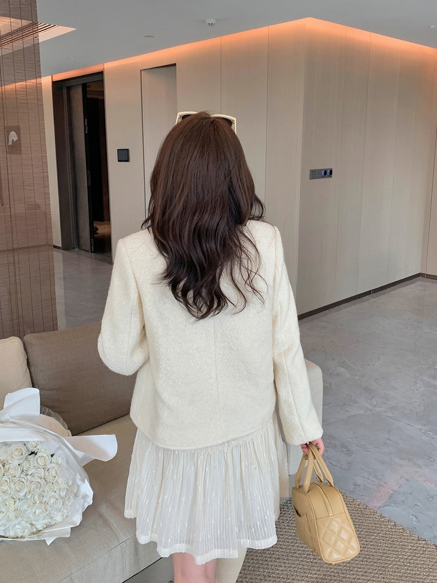 大きいサイズ レディース 厚手ミルキーホワイトショートジャケット LL 3L 4L 5L