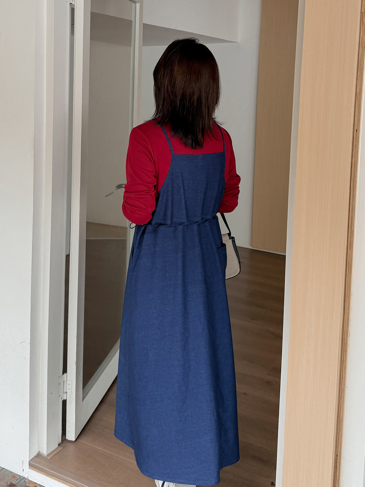 大きいサイズ レディース  フェイクツーピースワンピース（ニットインナー+デニムジャンパースカート） LL 3L 4L 5L