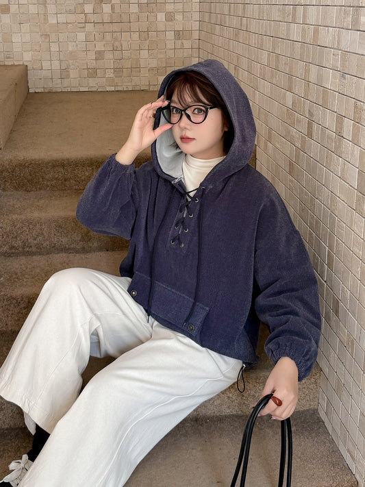 大きいサイズ レディース フード付きドローストリング厚手スウェットパーカー LL 3L 4L 5L