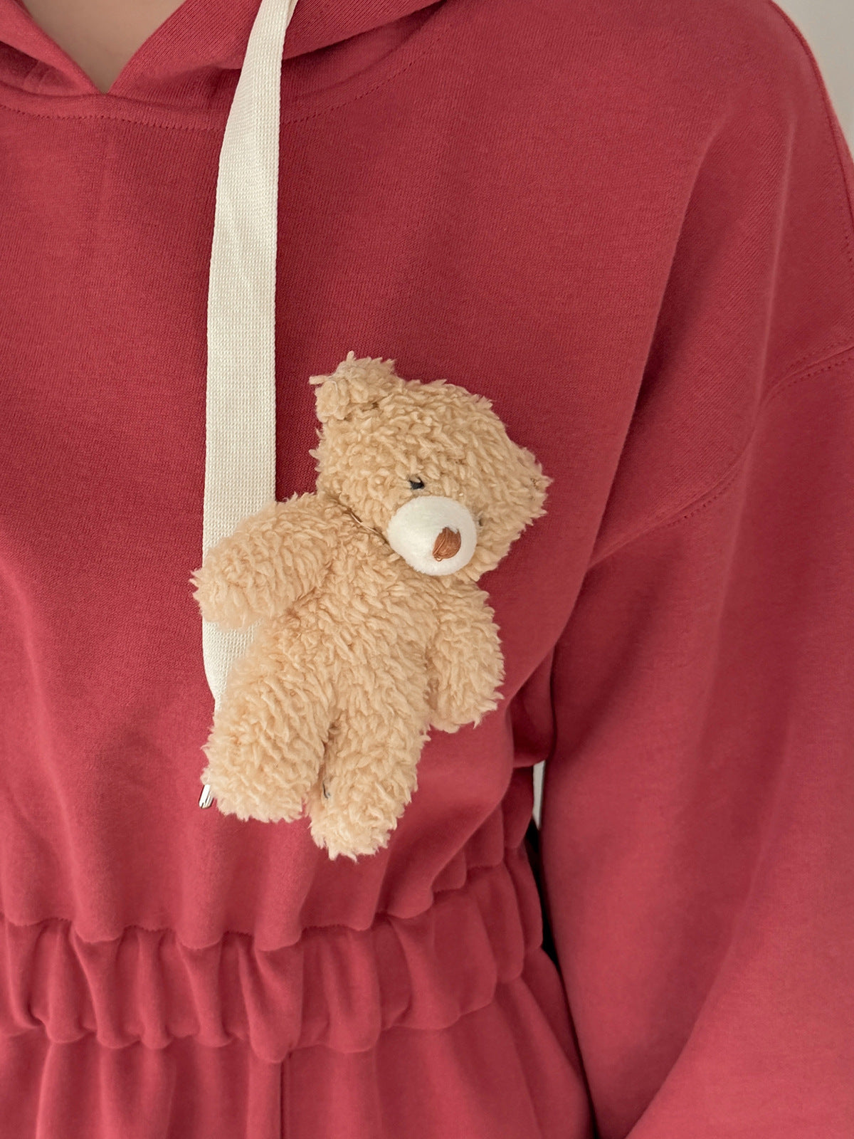 大きいサイズ レディース フード付きベアーマスコット厚手スウェットワンピース LL 3L 4L 5L