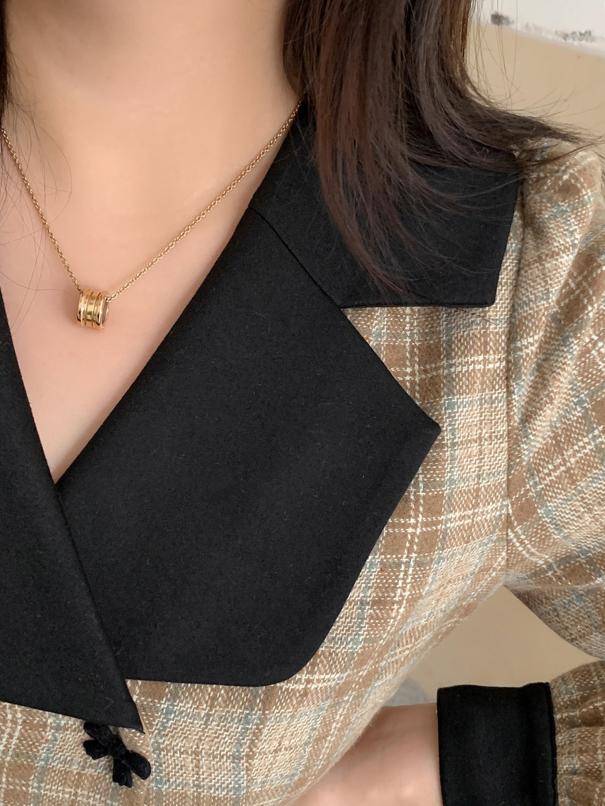 大きいサイズ レディース ブラックラペルフロックリボンチェック柄プリーツワンピース LL 3L 4L 5L