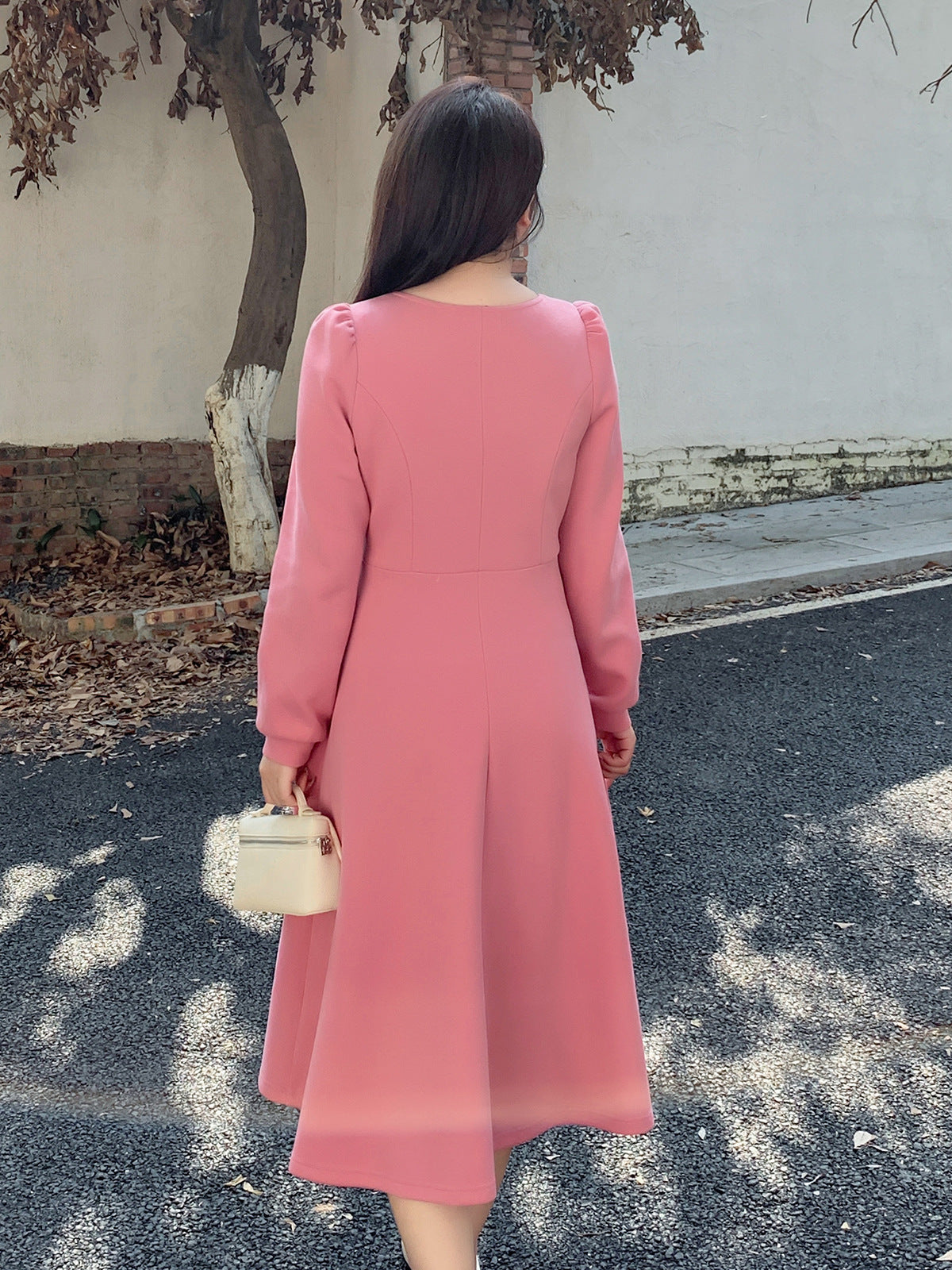 大きいサイズ レディース キャンディーカラーハートボタン付きスクエアネックフレンチワンピース LL 3L 4L 5L