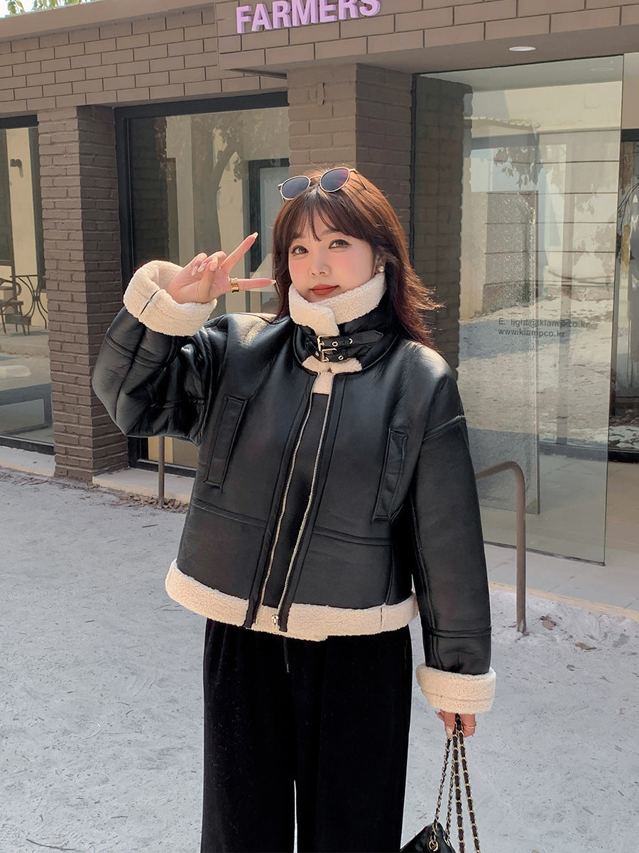 大きいサイズ レディース フリースラペルクラシックPUレザーライダースジャケット LL 3L 4L 5L