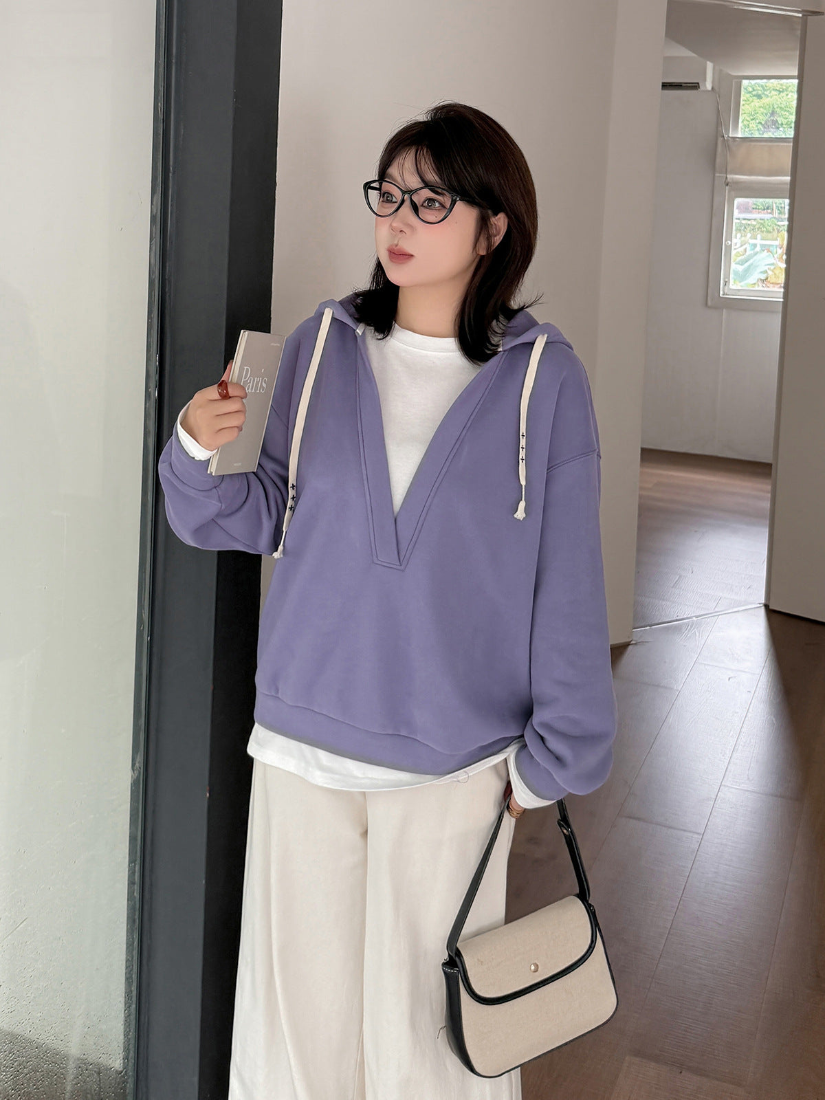 大きいサイズ レディース フード付き厚手フェイクツーピースカジュアルスウェットシャツ LL 3L 4L 5L